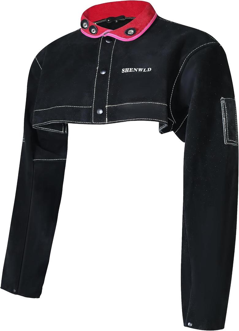 shenwld Heavy-Duty Leather Welding Gear, Half Jacket, Welding Cape Sleeve - Adjustable Comfort, Flame Heat Resistant for Maximum Safety (Small)