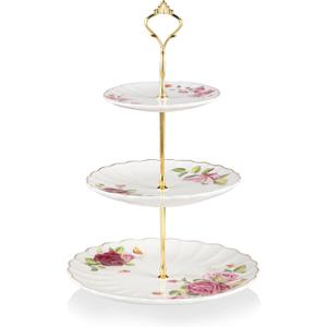 Sweejar 3 Tier Ceramic Cake Stand Wedding, Dessert Cupcake Stand for Tea Party Serving Platter (Fresh Flower) Sweejar 3 Tier Ceramic Cake Stand Wedding, Dessert Cupcake Stand for Tea Party Serving Platter (Fresh Flower)