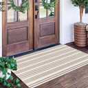 Khaki and White Striped Outdoor Rug 24'' x 51'' Front Porch Rug Hand-Woven Machine Washable Indoor/Layered Door Mats for Entryway/Bedroom