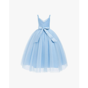 OBEEII Flower Girl Dress for Wedding Pleated V Neck Satin Tulle Princess Dress Junior Bridesmaids Pageant Formal Ball Gown, Size 130