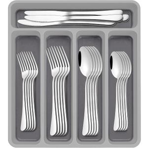 60-Piece Silverware Set with Organizer,AIVIKI Stainless Steel Flatware Set for 12,Cutlery Utensil Sets for Home Restaurant,Tableware Set Include forks spoons and knives,Mirror Polished,Dishwasher Safe