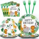 96PCS Jungle Birthday Party Plates and Napkins Safari Animals Birthday Party Decorations for 24 Guests Jungle Theme Birthday Party Tableware Set Serves Wild Animals Gold Safari Zoo Birthday Supplies