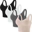 Eleplus 4 Pieces Comfy Cami Bra for Women Crop Top Yoga Bralette Longline Padded Lounge Bra Pack of 4 (X-Large-XX-Large,)