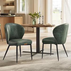 VASAGLE Dining Chairs Set of 2, Upholstered Kitchen Chairs | Synthetic Leather with Stitching, Mid-Century Modern, Easy Assembly, Living Room Lounge, Forest Green