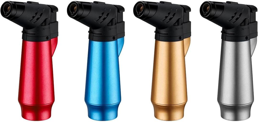Torch Lighter with Soft Flame Model Large Gas Tank Refillable Butane Windproof Jet Lighters for Candle Cooking Handcraft Outdoor BBQ Incense (4 PACK) (Butane Not Included)