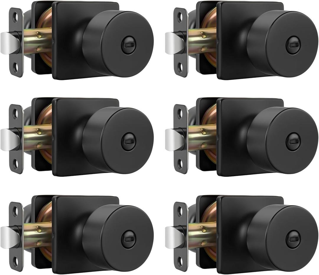 Goldenwarm Matte Black Door Knobs Interior, Privacy Door Knob for Bedroom Door Knob, Black Interior Door Knobs Privacy Lock 6 Pack