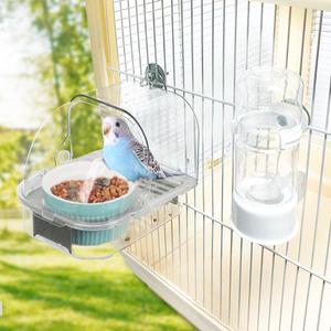 No Mess Automatic Bird Feeder Water Dispenser Set, Cage Accessories for Parakeet, Cockatiel, Squirrel, Finch, Lovebirds, Budgies, Canary (Blue Bowl)