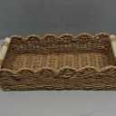 CubesLand Paper Rope Scalloped Edge Toilet Paper Storage Basket, Small Living Room, Bedroom Decor Baskets for Over Toilet Storage Shelf, End Table, Shelves and More, with 2 Wooden Handle, Neutral (M - 14"L x 6.3"W x 3.9"H)