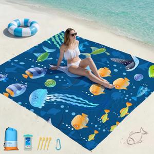 Famstar Beach Blanket Oversized Extra Large 78" X 81",Waterproof Sandproof Beach Blanket 1-7 Adults Lightweight Durable for Travel Camping Hiking Picnic