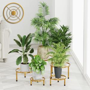 5 Pack Metal Potted Plant Stands,Flower Pot Stand Holder,Heavy Duty Plant Shelf for Multiple Plant,Rustproof Planter Container Round Supports Display Rack for Home(GoldCircle)
