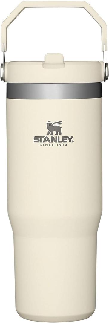 Stanley IceFlow Flip Straw Tumbler with Handle | Twist On Lid and Flip Up Straw | Leak Resistant Water Bottle | Insulated Stainless Steel | BPA-Free (30 Ounces, Cream)