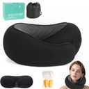 Memory Foam Travel Neck Pillow, Black Travel Pillow for Airplane Neck Support Camping, Offices, Sleeping Rest Cushion, Airplane Neck Pillow, Black