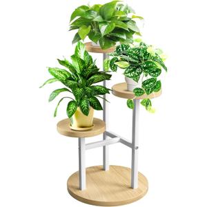 GEEBOBO 3 Tier Plant Stand Indoor, Metal Wood Plant Stands For Indoor Plants Multiple, Corner Tiered Flower Plants Shelf Stand for Living Room Bedroom, White
