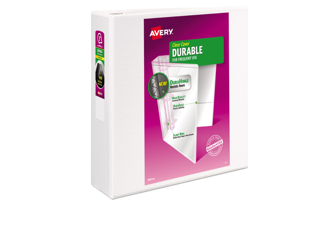 Avery Durable View Binder with DuraHinge and Slant Rings, 3 Rings, 3" Capacity, 11 x 8.5, White