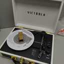 Victrola Journey Bluetooth Portable Suitcase Record Player  with Built-in Speakers, 3 Speed Vinyl Record Player, RCA Out, Headphone Jack (White)