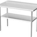 Derro Stainless Steel Table for Prep & Work, 24 x 48 in, Metal Commercial Heavy Duty Table with Backsplash and Adjustable Under Shelf and Foot for Restaurant, Home and Hotel