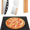 Hisencn Pizza Steel for Oven and Grill, 16 x16 inch Square Ceramic Pizza Steel 1/4" Thick, With Pizza Cutter Rocker, Measuring Scale Scraper, Plastic Cutter & 20 Cooking Papers