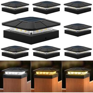 4x4 Solar Post Cap Lights Outdoor [8 Pack Waterproof IP65], 3 Lighting Modes for Fence Deck Patio Garden Decor, Dusk-to-Dawn Solar Powered Post Lights Fit 4x4 Wood/Vinyl