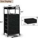 Furnulem Night Stand with Charging Station, Tall Black Dresser for Bedroom, Nightstand with Led Light, Bed Side Table for Living Room, Fabric Storage Drawer, Metal Frame, Wood Furniture