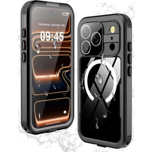 GOLDJU 2025 New Magnetic for iPhone 17 Pro Case-Waterproof, Built-in Screen & Camera Protector-IP68 Underwater Full Body 16FT Military Dropproof Shockproof Case for 17 Pro 6.3''- Black