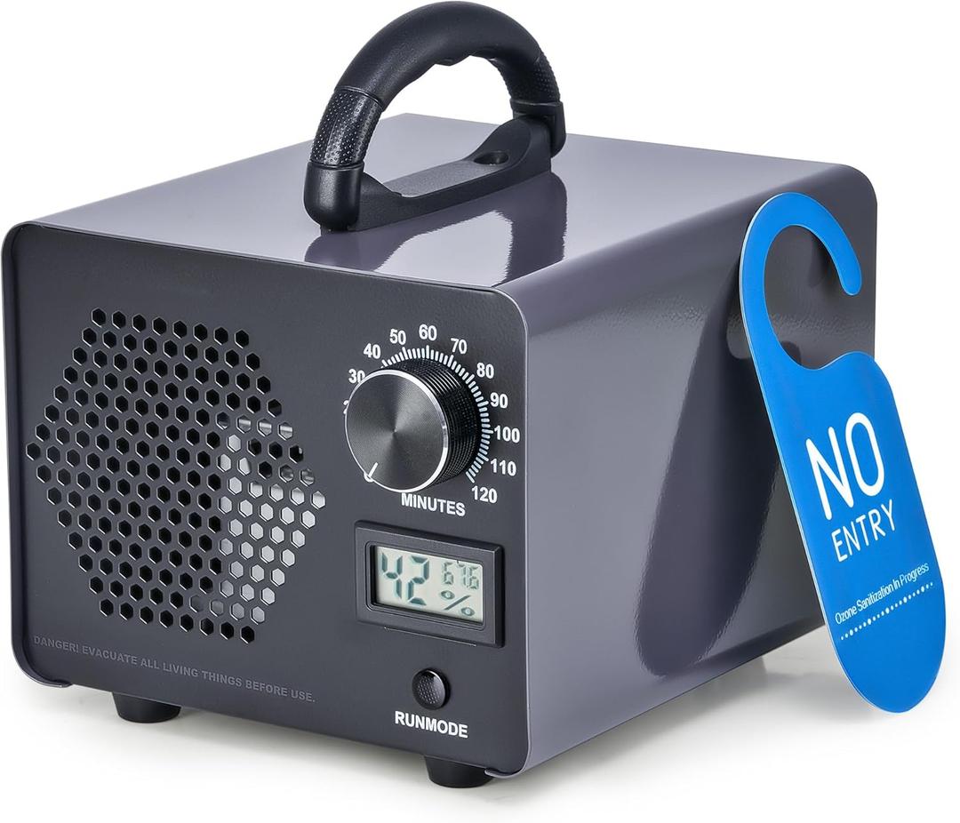 CREWORKS Ozone Generator, 5000 mg/h High Capacity Ozone Machine for Car Home Smoke Pet Odor Removal, Commercial Ozone Odor Eliminator Air Purifier with Timer Display for 3200 sq ft Room, Black