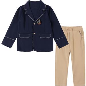 Mud Kingdom Boys British School Uniform Set Long sleeve Tie Badge Pleated Plaid Back to School 4-16Y