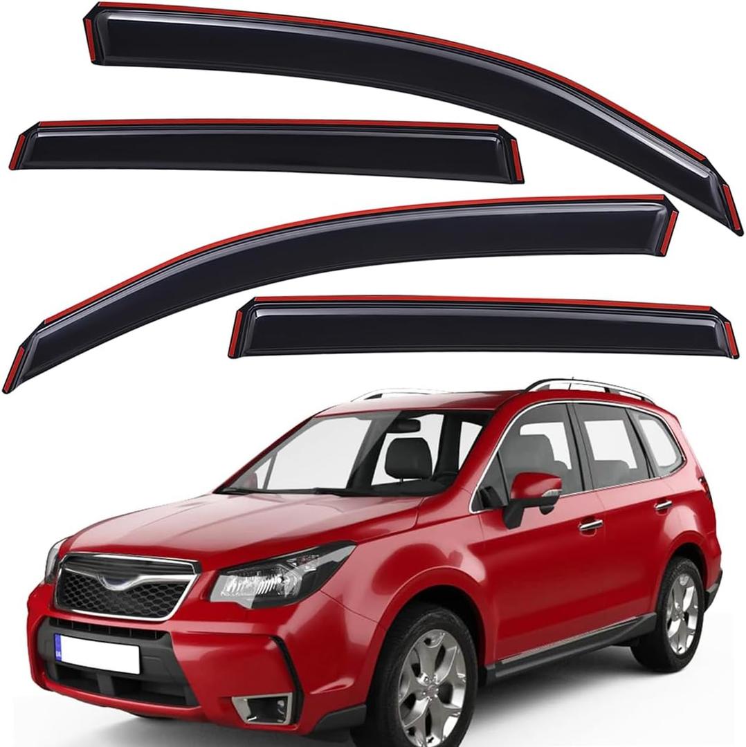 Lightronic Extra Durable Clip-on in-Channel Auto Vent Window Visor, Fits 2014-2018 Subaru Forester, UV Protection Rain Guard, Original Wind Deflector, No-Drill Easy Install, Dark Smoke, 4-Pcs
