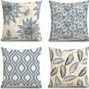 MEHOFOND Blue Floral Pillow Covers 18x18 Inch Set of 4 Boho Leaf Throw Pillow Covers Modern Abstract Art Plant Outdoor Decor Farmhouse Pillowcase Cushion Case for Sofa Couch
