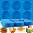 Sidosir 2Pcs 4Inch Round Deep Silicone Molds, Deep 1.4Inch Muffin Top Pan Baking Silicone Molds for Cupcake, Hamburger, 6 Cavity Non-Sticking Egg Bite Mold for Cake, Muffin, Breakfast Sandwiches