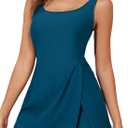 Aleumdr One Piece Swimdress Swimsuit for Women Tummy Control Split Swim Dress Skirt Bathing Suit with Pockets (Blue, L)