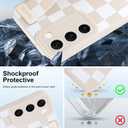 OOK Compatible with Samsung Galaxy S23 Plus Silicone Phone Case with Strap, Trendy Checkerboard Pattern for Women Girls, Adjustable Finger Strap Kickstand Slim Protective Cover, White Checkered