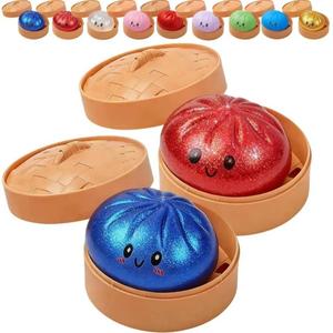 Glitter Dumpling, Glitter Dumpling Squishy with Box, Dumplings Sensory Squeeze Toy for Stress Relief RedBlue