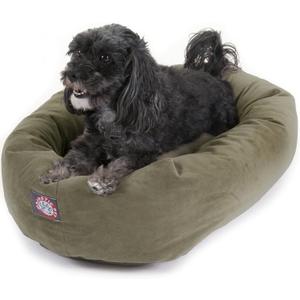 Majestic Pet 24 Inch Suede Calming Dog Bed Washable Cozy Soft Round Dog Bed with Spine Support for Dogs to Rest their Head - Fluffy Donut Bed 24x19x7 (Inch) - Round Pet Bed Small Sage