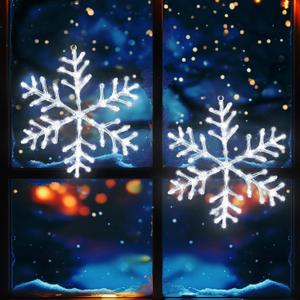 2 Pack Christmas Window Lights Snowflake Decorations, Snowflake Lights with 8 Lighting Modes for Holiday Indoor and Outdoor Wall Door Glass Decoration(White)