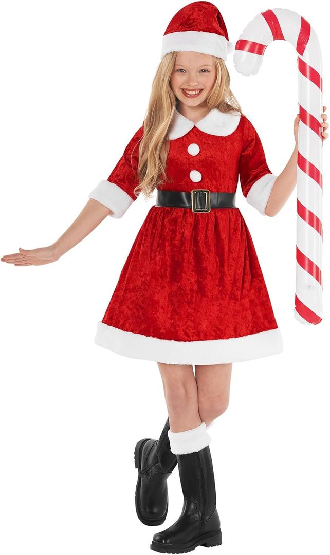 Morph Santa Costume - Girls & Kids Mrs Claus Dress (7-9 Years)