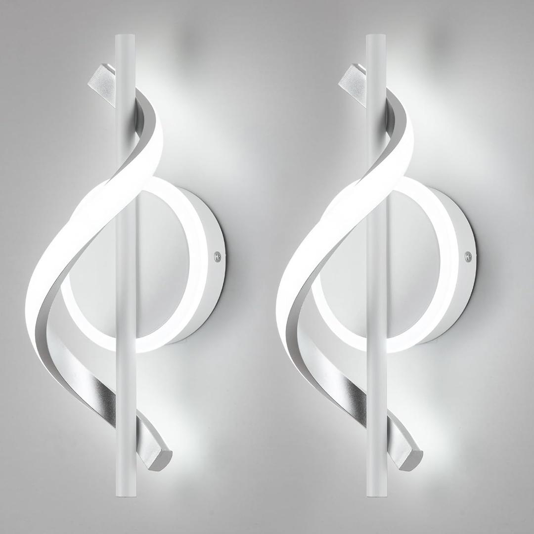 LED Wall Sconces Sets of 2, 12W LED Wall Lights, Modern Spiral Wall Sconces, Wall Lamps for Living Room, 6000K Cold White Wall Mount Light Fixture for Stairs Living Room Bedroom Aisle Hallway