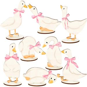 FYSUIMU 8Pcs One Silly Goose Wood Table Centerpiece Pink Bow Goose Tabletop Detachable Sign Tiered Tray Decor for Baby Shower Gender Reveal Birthday Photo Props Party Favor Supplies