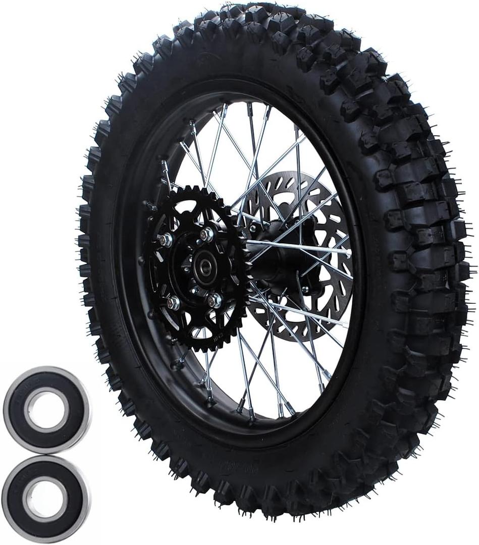 12-15MM axle 14" Rim tube tire Complete rear wheel For small Dirt Pit Bike Trail 90/100-14 3.00-14 Wheel Rim Tire Fits 125-160cc Pit Dirt Bike TTR SSR BBR Includes Brake Rotor and Sprocket