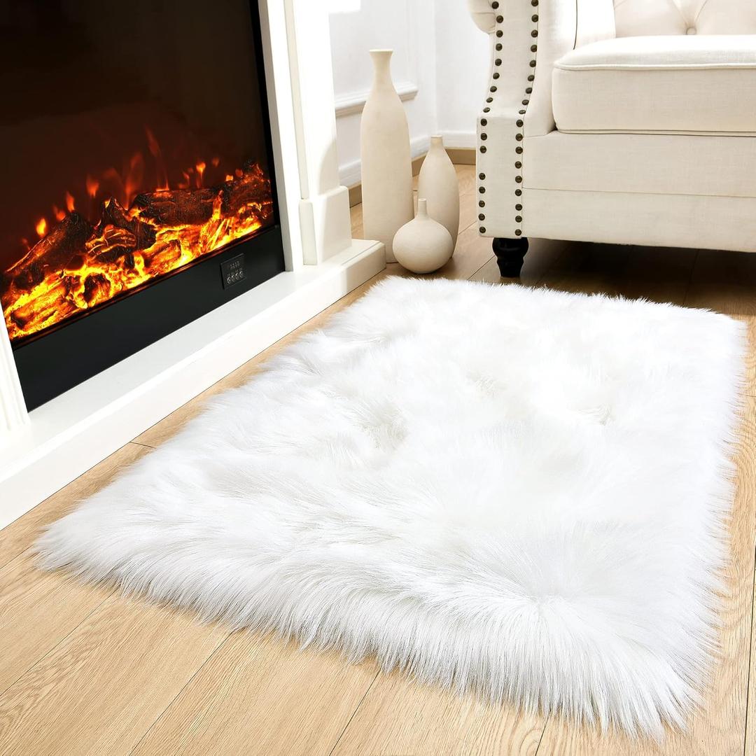 Noahas White Faux Fur Rug,Luxury Fluffy Rugs for Bedroom,2 x 4 Feet Washable Area Rugs,Sheepskin Bedroom Rug,Furry Carpet Small Shag Rug,Soft Throw Rugs for Living Room Decor