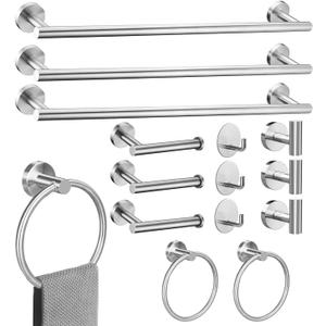 15sets 24inch Brushed Nickel Bathroom Hardware Set, Include 3PCS 24inch Towel Bar, 6PCS Robe Hook, 3PCS Towel Ring, 3PCS Toilet Paper Holder