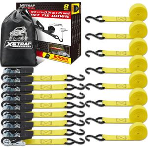 XSTRAP STANDARD Ratchet Tie Down Straps - 8PK - 1'' x 10 ft - 900 LB Break Strength Cargo Straps for Moving Appliances, Lawn Equipment, Motorcycle Yellow