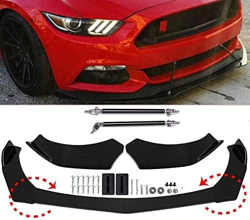 Universal Front Bumper Lip Chin Spoiler PP Front Bumper Lip Sopiler Wing Body with Adjustable 8"-11" Support Splitter Rod