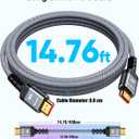 Highwings 8K@60 Long HDMI Cable 15FT, 48Gbps 2.1 High Speed Gaming HDMI Cord 4K120 144Hz RTX 3090 eARC HDCP 2.2&2.3 Compatible for PS5, SoundBar, AVR, UHD TV