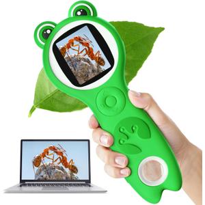 Microscope for Kids, Portable Digital Microscope with 500X Magnifying Glass, Handheld Camera Mini Pocket Magnification, Educational Christmas Birthday Gifts for Ages 4 5 6 7 8 9 10 11 12, Green