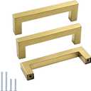 goldenwarm 5 Pack Gold Cabinet Pulls and Knobs Brass Drawer Handles - LSJ12GD96 Kitchen Cabinet Hardware 3-3/4 Inch Screw Spacing Square Closet Drawer Pulls