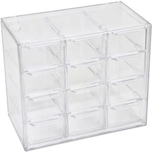 Mini Desktop Drawer Box 16 Compartments Plastic Desk Organizer Office Supplies and Jewelry Storage Box for Office, School, Cosmetic, Jewelry, Hair Clips, Small Parts, etc (12 Compartments)