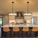 6-Light Black Glass Chandelier, 18.7" Modern Textured Glass Drum Chandelier for Dining Room, Farmhouse Round Hanging Light Fixture for Dining Room Kitchen Island Living Room Hallway Bedroom