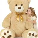 MaoGoLan Giant Teddy Bear Stuffed Animal, 39" Large Tan Teddy Bear Plush Toy with Cute Bow Tie & Footprints, Soft Sunggle Bear Plushies Gift for Kids Grilfriend Wife on Christmas Birthday Baby Shower