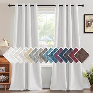 H.VERSAILTEX Linen Blackout Curtain 84 Inches Long for Bedroom/Living Room Thermal Insulated Grommet Linen Curtain Drapes Primitive Textured Burlap Effect Window Drapes 1 Panel - Heather Pure White