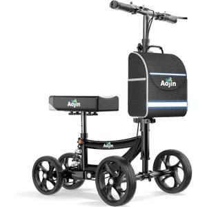 Aojin Knee Scooter for Adults for Foot Injuries, Storage Bag, 8'' Wheels, Black